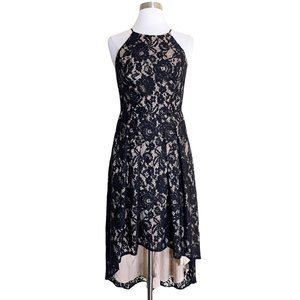 Aidan Mattox Black Lace Hi Lo Sleeveless Halter Dress Sz 2